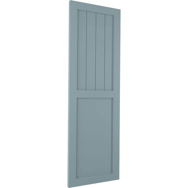 True Fit PVC Farmhouse/Flat Panel Combination Fixed Mount Shutters, Peaceful Blue, 12W X 56H